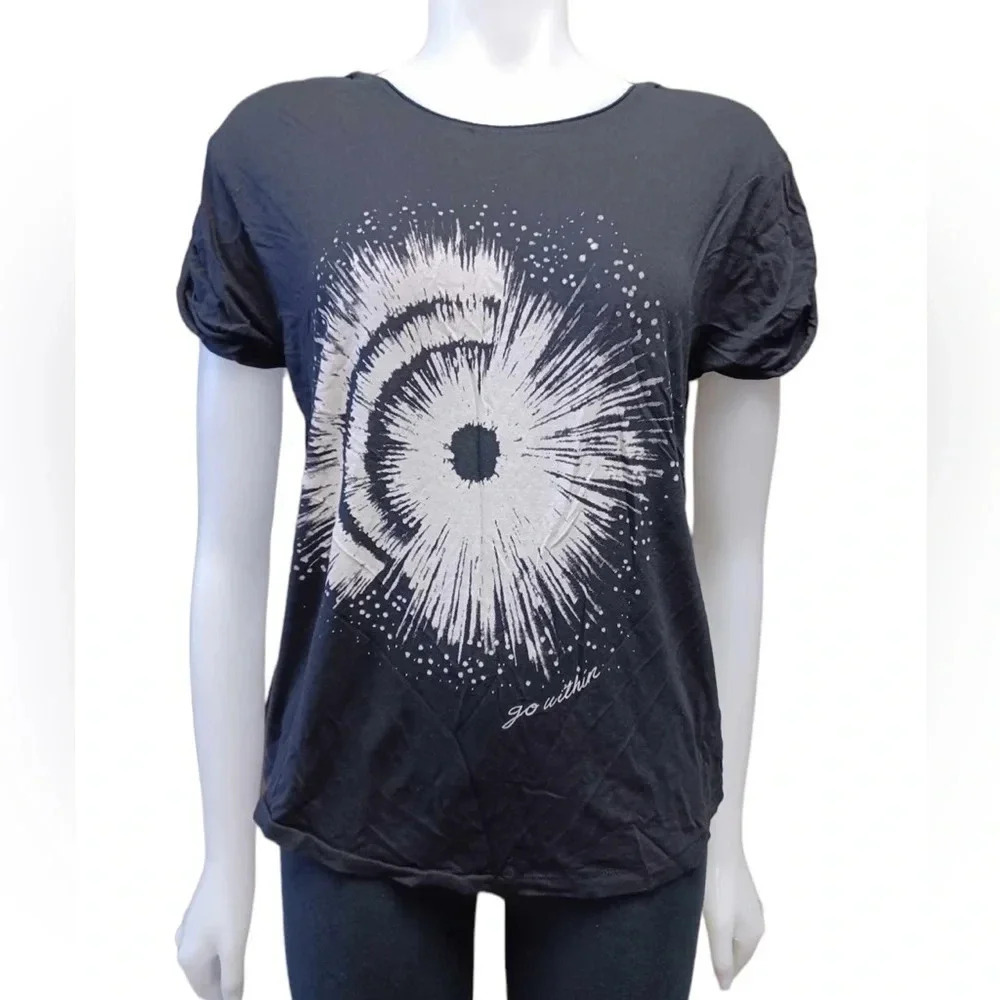 Free People Go Within Black White T Shirt Open Back  Size XS